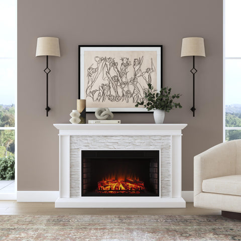 Image of Widescreen electric fireplace with faux stone surround Image 1