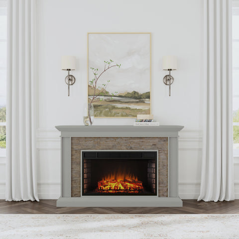 Image of Widescreen electric fireplace with faux stone surround Image 1