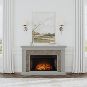 Widescreen electric fireplace with faux stone surround Image 1