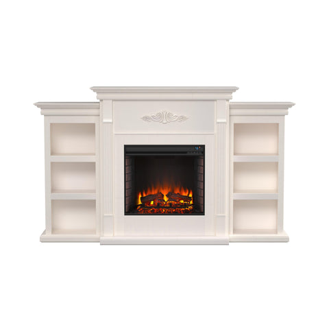 Image of Handsome bookcase fireplace with striking woodwork details Image 4