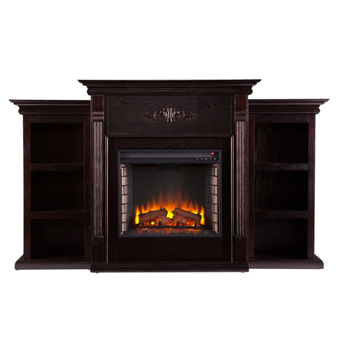 Image of Handsome bookcase fireplace with striking woodwork details Image 3