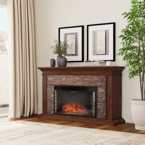 Image of Faux stone electric fireplace with 33" wide firebox Image 1