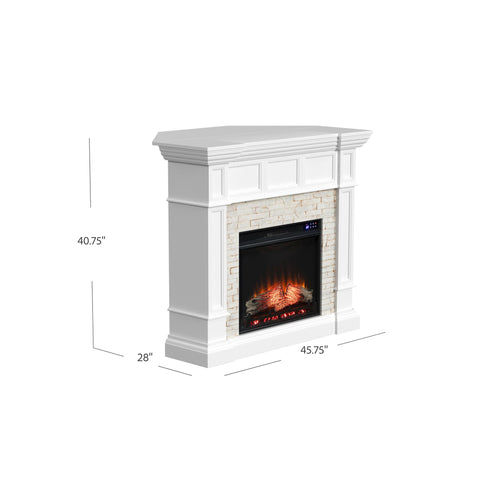 Image of Corner-convertible electric fireplace with faux stone surround Image 7