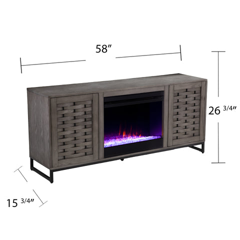 Image of Gray TV stand with color changing fireplace Image 6