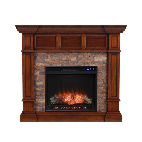 Image of Corner-convertible electric fireplace with faux stone surround Image 3