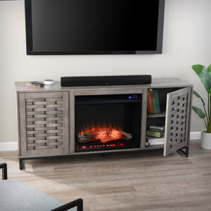 Gray TV stand with electric fireplace Image 4