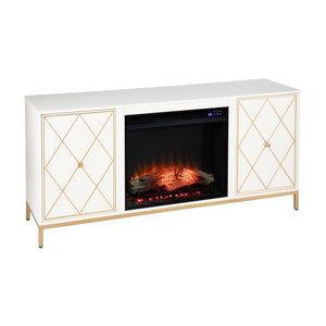 Electric media fireplace with modern gold accents Image 6