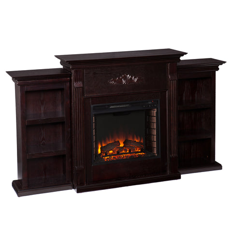 Image of Handsome bookcase fireplace with striking woodwork details Image 4