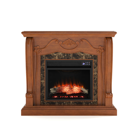 Image of Touch screen electric fireplace with traditional mantel Image 6