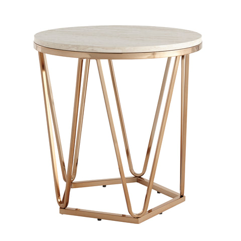 Image of Round side table with faux travertine Image 5