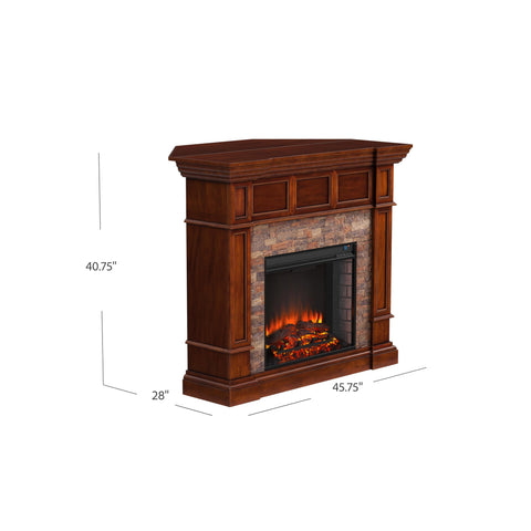 Image of Corner-convertible electric fireplace with faux stone surround Image 7