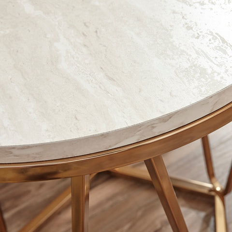 Image of Round side table with faux travertine Image 3