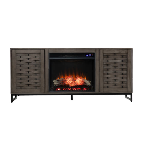 Image of Gray TV stand with electric fireplace Image 7