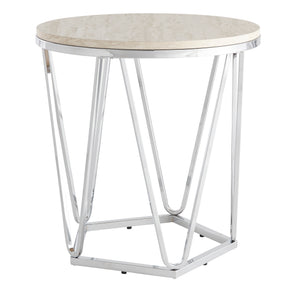 Round side table with faux travertine Image 5