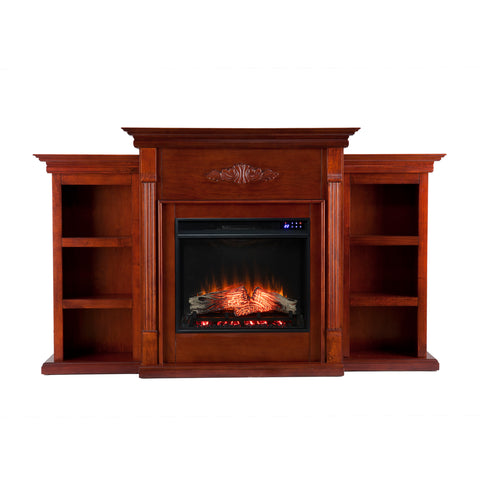 Image of Handsome bookcase fireplace with striking woodwork details Image 3