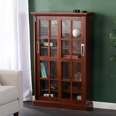 Image of Freestanding media cabinet with sliding doors Image 1