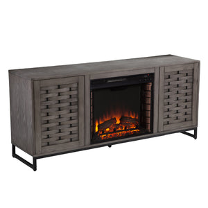 Gray TV stand with electric fireplace Image 8