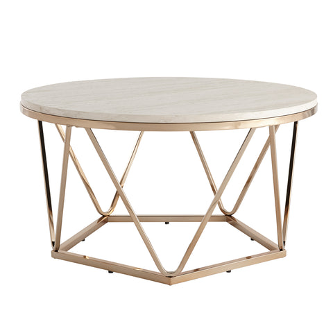 Image of Round coffee table with faux travertine Image 5