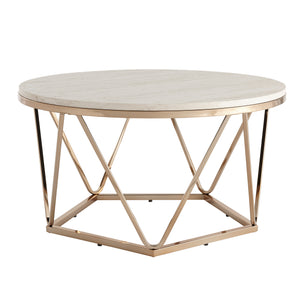 Round coffee table with faux travertine Image 5