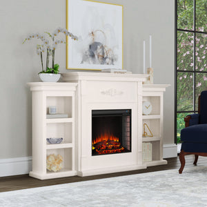 Handsome bookcase fireplace with striking woodwork details Image 1