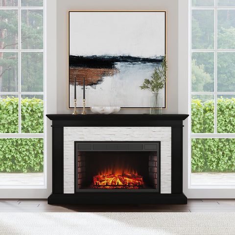 Image of Widescreen electric fireplace with faux stone surround Image 1