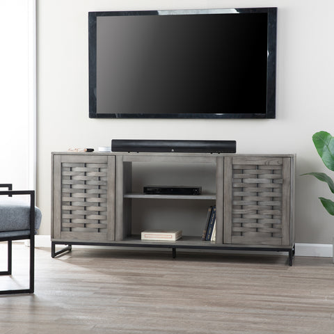 Image of Gray TV stand with media storage Image 1