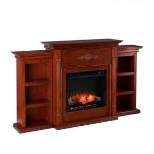 Handsome bookcase fireplace with striking woodwork details Image 4