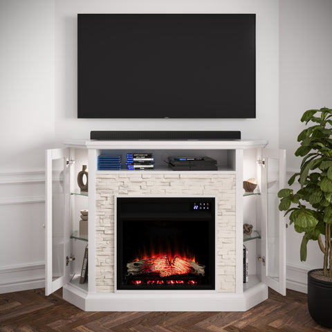 Image of Electric firepace with touch screen and faux stone surround Image 4