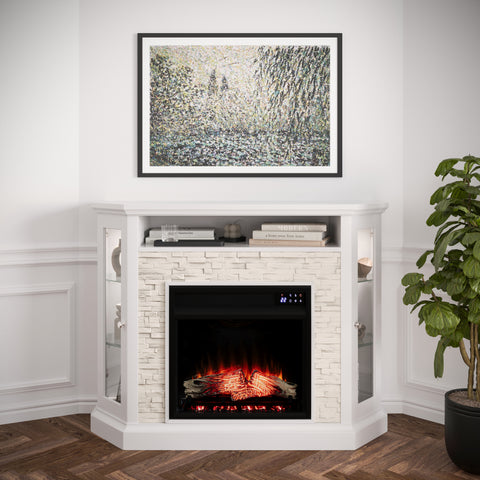 Image of Electric firepace with touch screen and faux stone surround Image 1