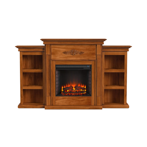 Image of Handsome bookcase fireplace with striking woodwork details Image 3