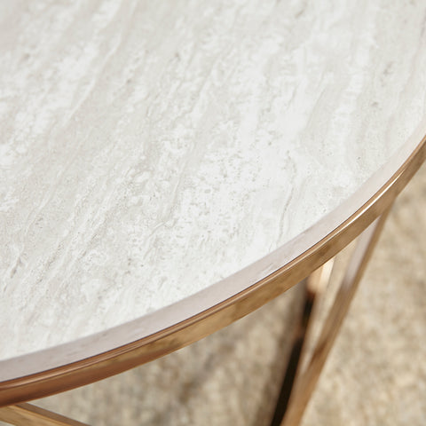 Image of Round coffee table with faux travertine Image 3