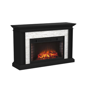 Widescreen electric fireplace with faux stone surround Image 4