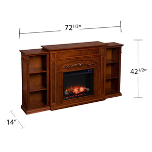 Handsome bookcase fireplace w/ striking woodwork details Image 7