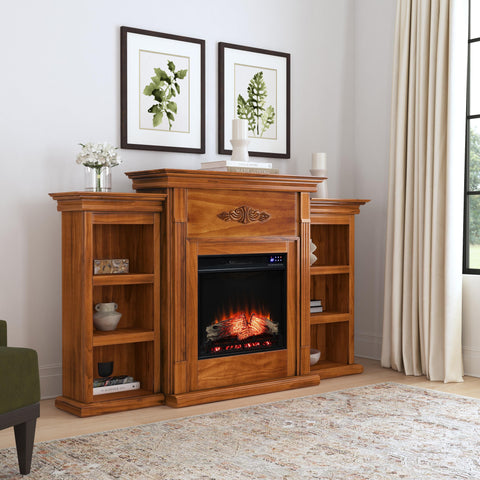 Image of Handsome bookcase fireplace with striking woodwork details Image 1