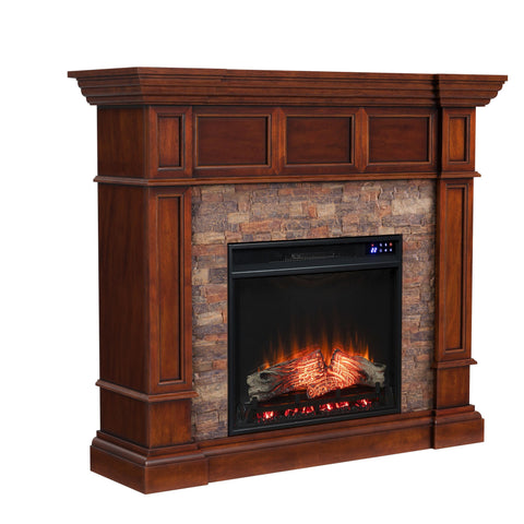 Image of Corner-convertible electric fireplace with faux stone surround Image 4