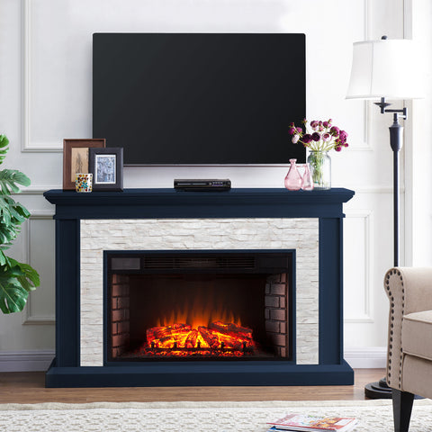 Image of Widescreen electric fireplace with faux stone surround Image 1