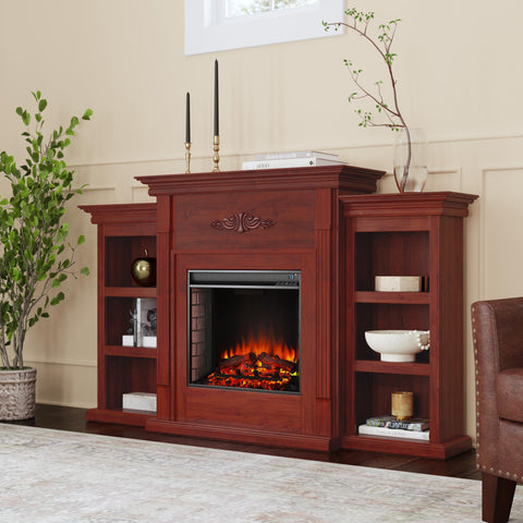 Image of Handsome bookcase fireplace with striking woodwork details Image 1