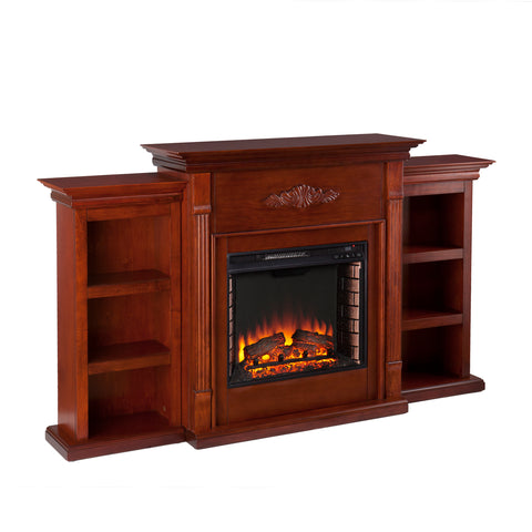 Image of Handsome bookcase fireplace with striking woodwork details Image 4