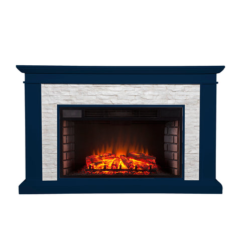 Image of Widescreen electric fireplace with faux stone surround Image 3