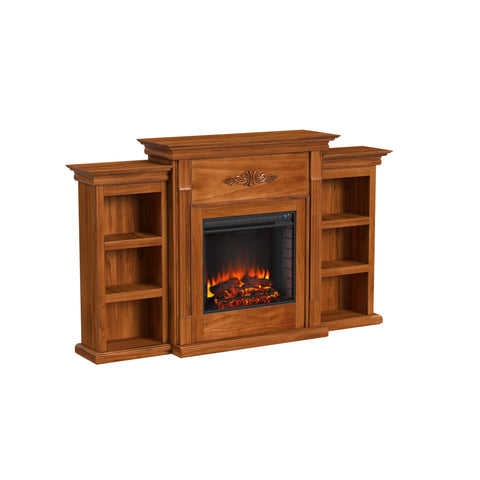 Image of Handsome bookcase fireplace with striking woodwork details Image 4