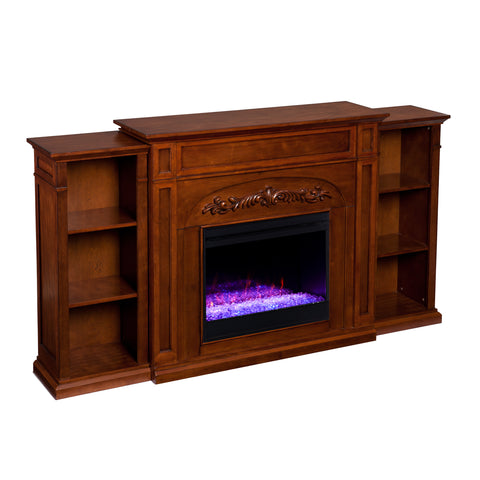 Image of Handsome bookcase fireplace w/ striking woodwork details Image 7