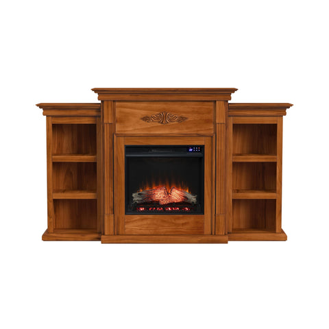 Image of Handsome bookcase fireplace with striking woodwork details Image 3