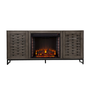 Gray TV stand with electric fireplace Image 5