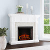 Corner-convertible electric fireplace with faux stone surround Image 1