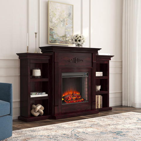 Image of Handsome bookcase fireplace with striking woodwork details Image 1