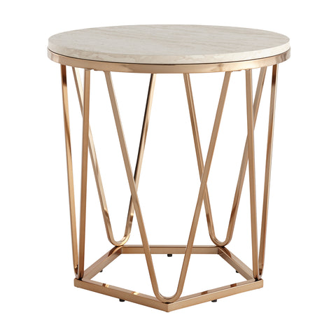 Image of Round side table with faux travertine Image 6