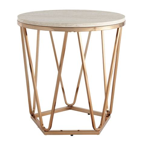 Image of Round side table with faux travertine Image 4