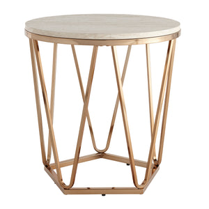 Round side table with faux travertine Image 4