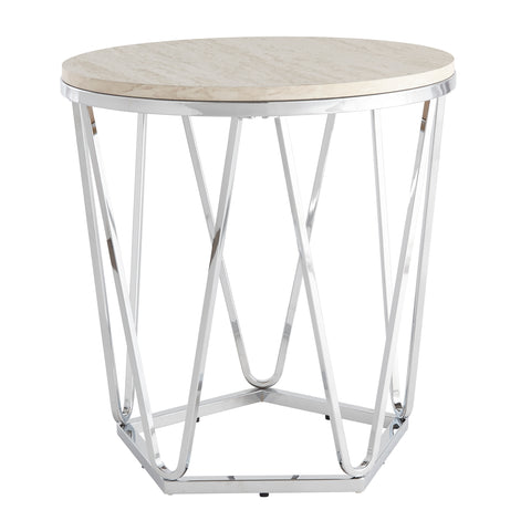 Image of Round side table with faux travertine Image 4