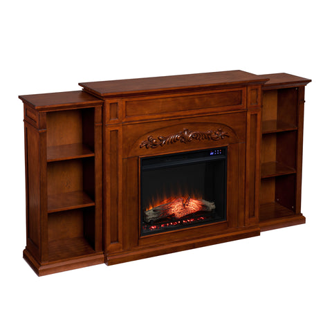 Image of Handsome bookcase fireplace w/ striking woodwork details Image 6